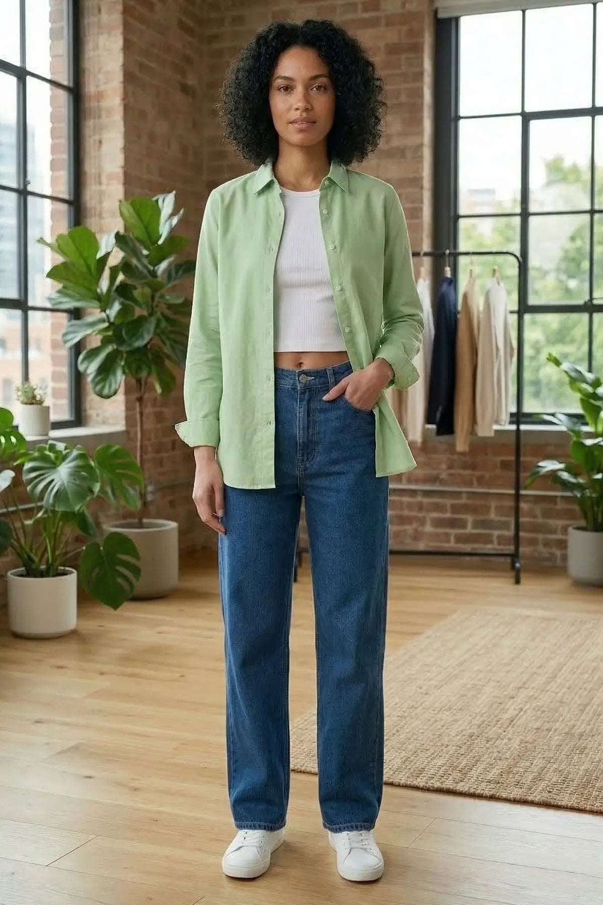 Green Cotton Linen Collar Shirt SNEHA B