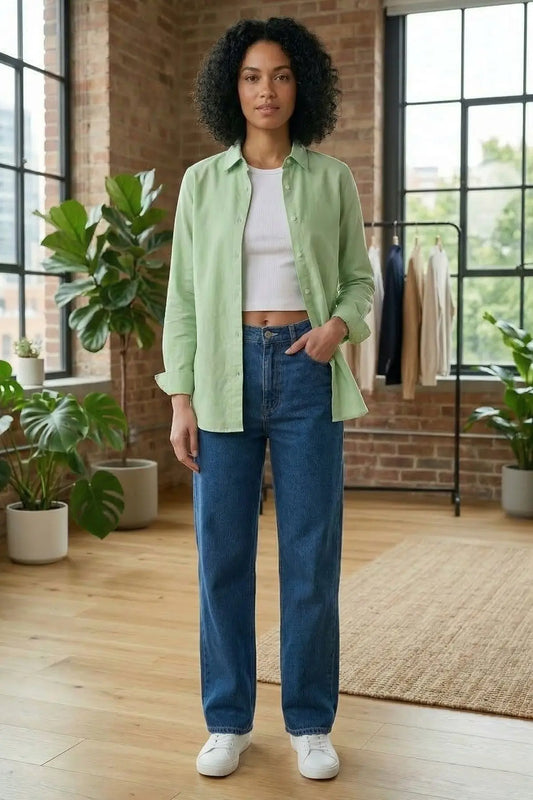 Green Cotton Linen Collar Shirt SNEHA B