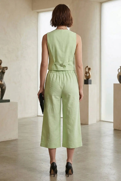 Green Cotton Linen Flare Pant SNEHA B