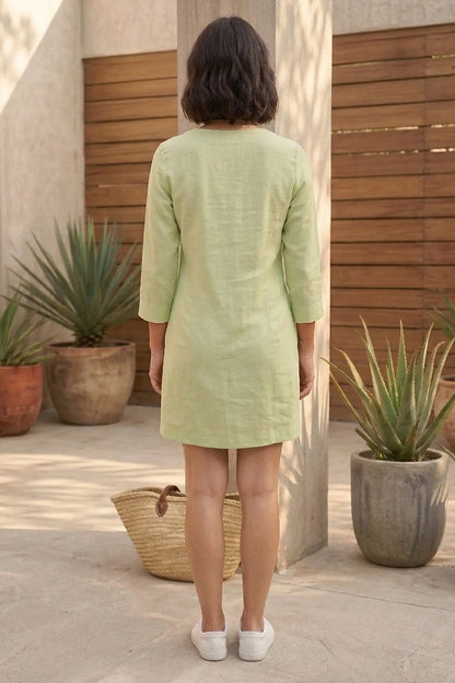 Green Cotton Linen Mini Dress SNEHA B