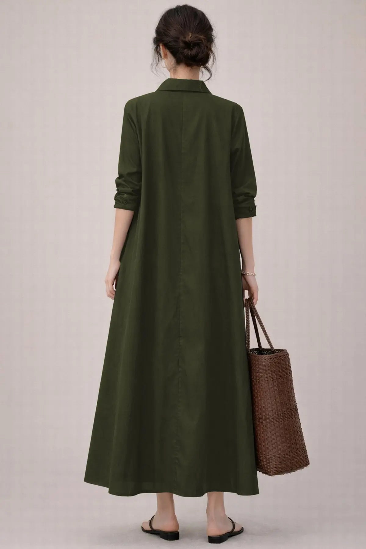Green Cotton Maxi Shirt Dress SNEHA B