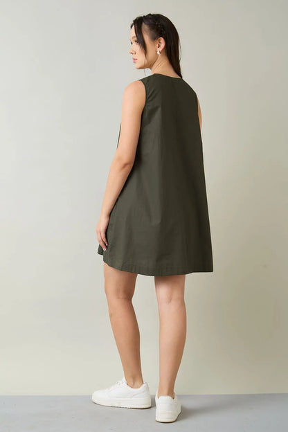 Green Cotton Sleeveless Dress SNEHA B