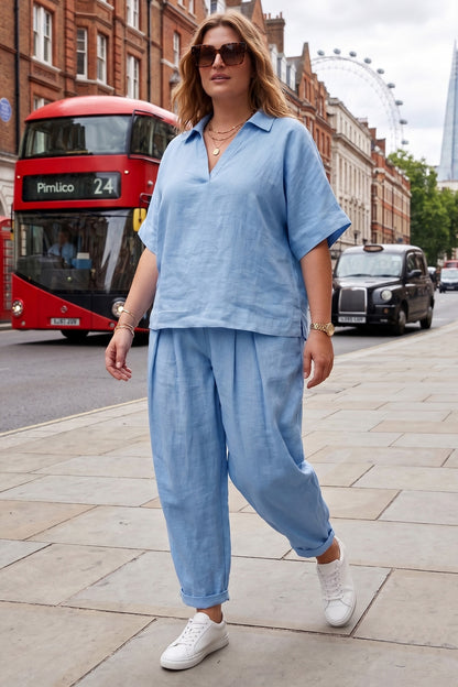 Ice Blue Double Pleated Pants