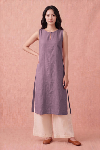 Lavender Cotton Linen Kurta Set