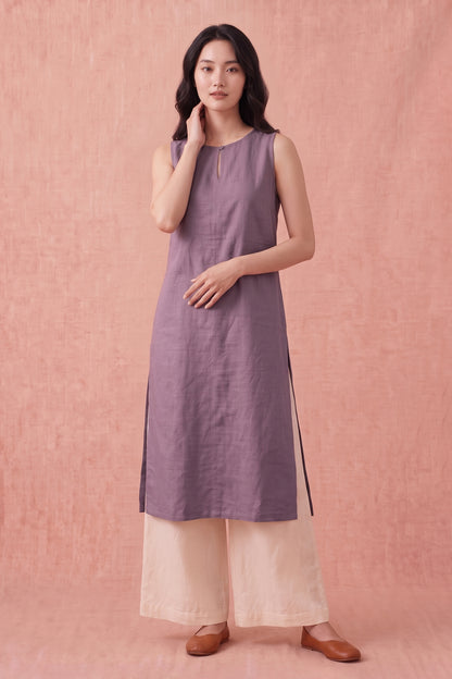 Lavender Cotton Linen Kurta Set