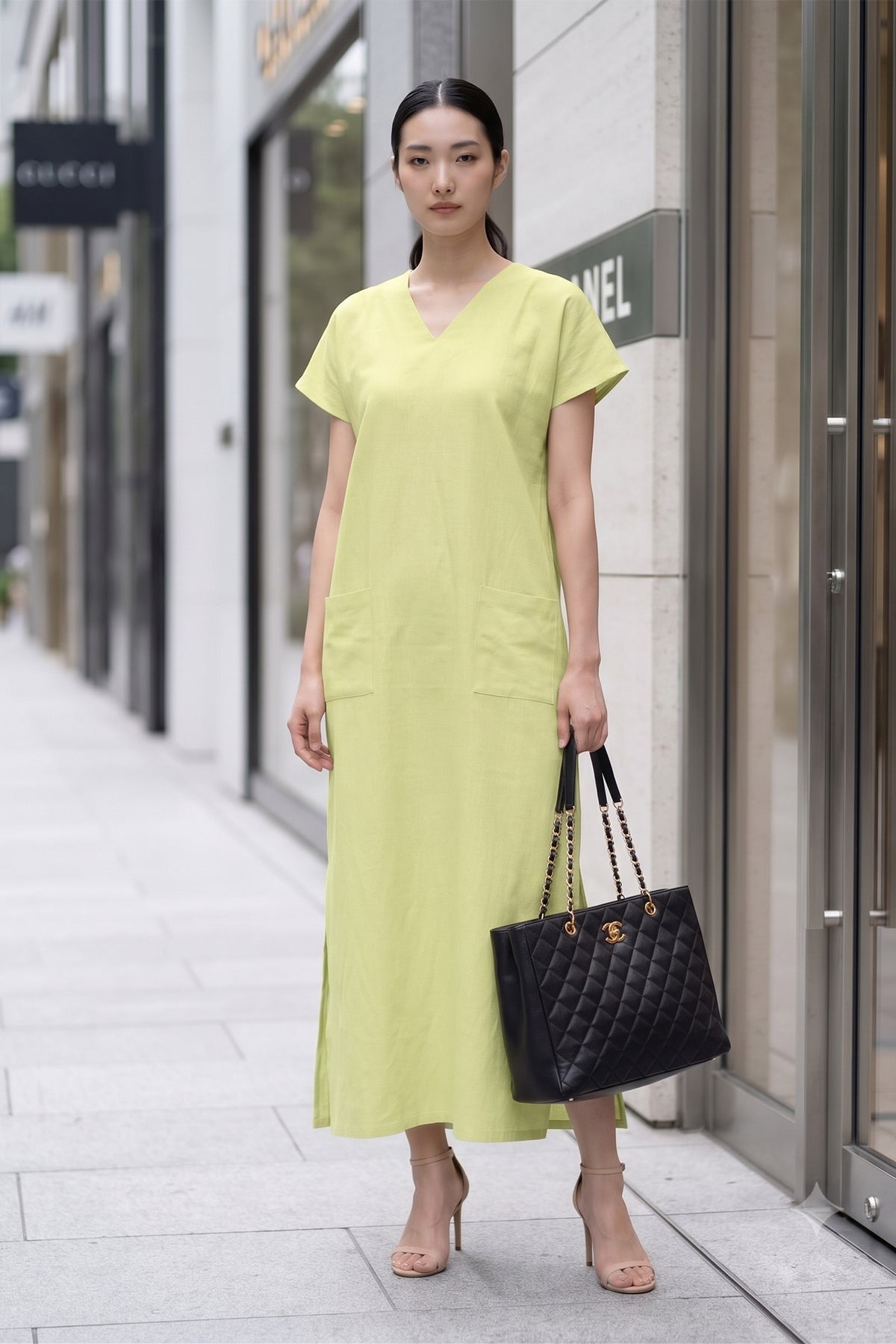 Lettuce Front Pocket Slit Dress