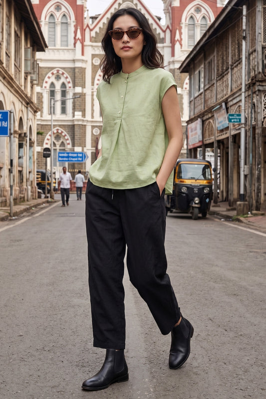 Lettuce Green Cotton Button Top