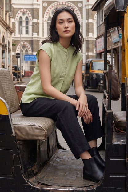 Lettuce Green Cotton Button Top
