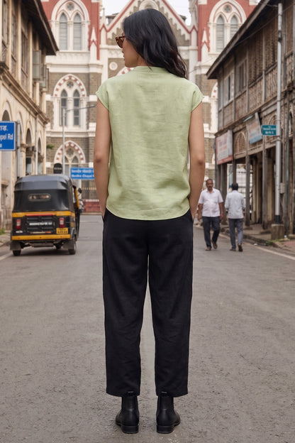 Lettuce Green Cotton Button Top