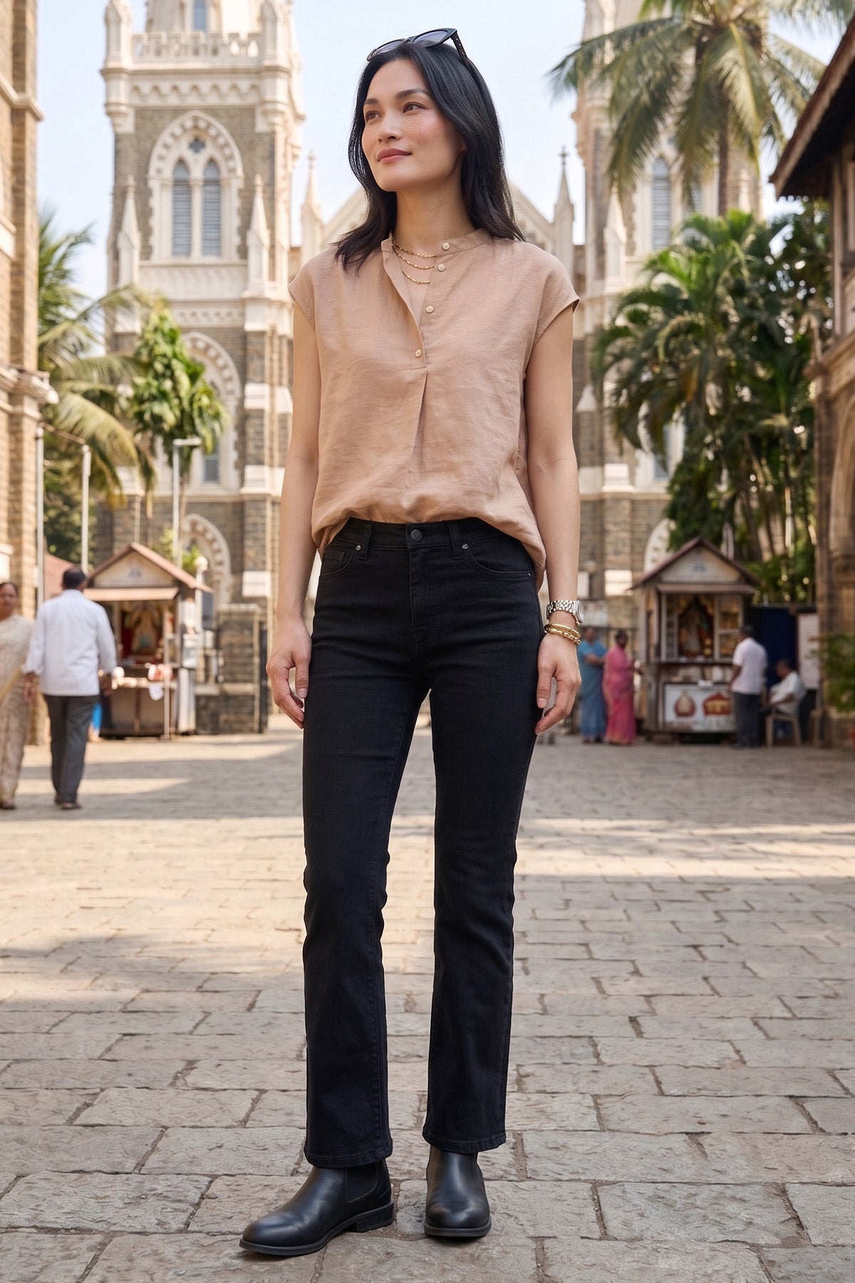 Light Taupe Cotton Button Top