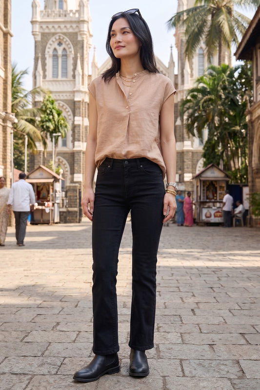 Light Taupe Cotton Button Top