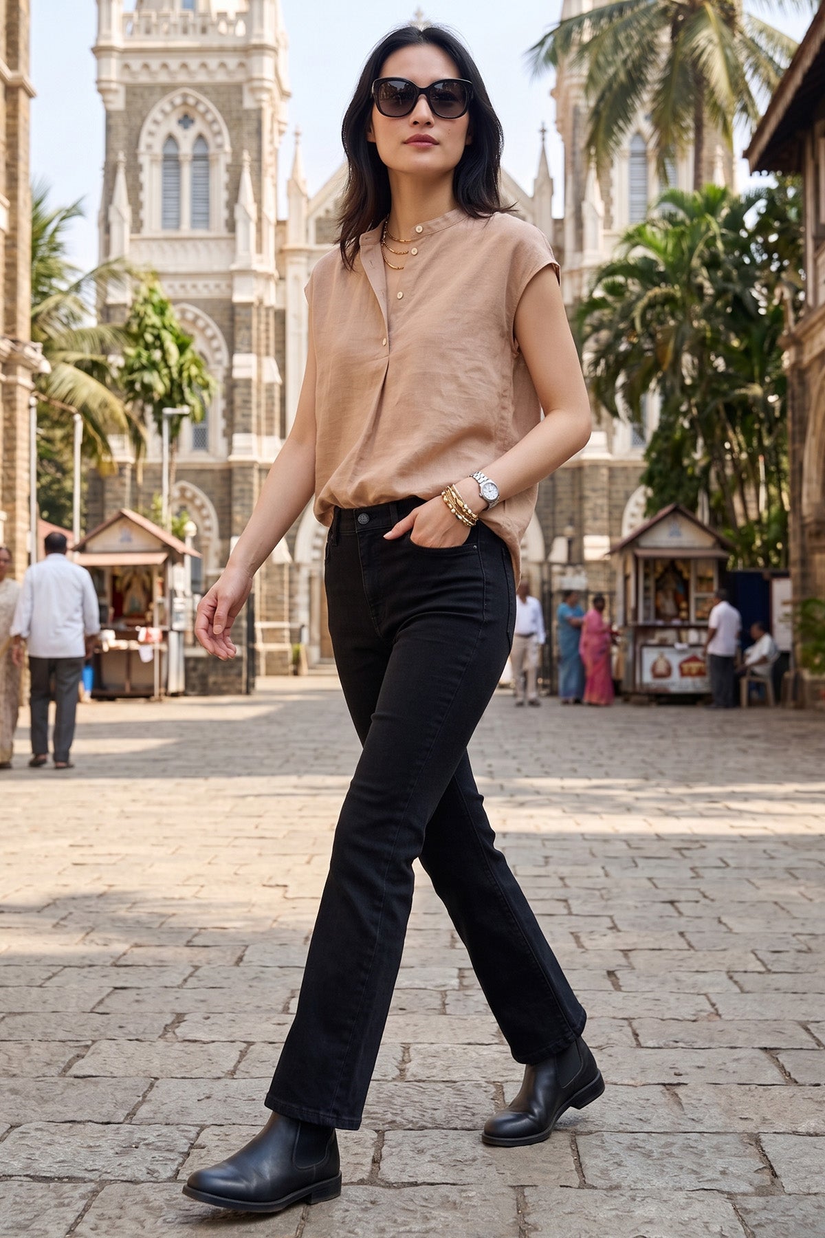 Light Taupe Cotton Button Top