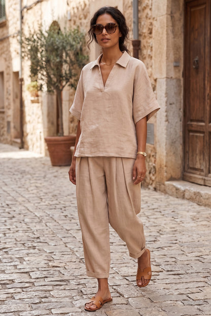 Light Taupe Half Sleeves Top