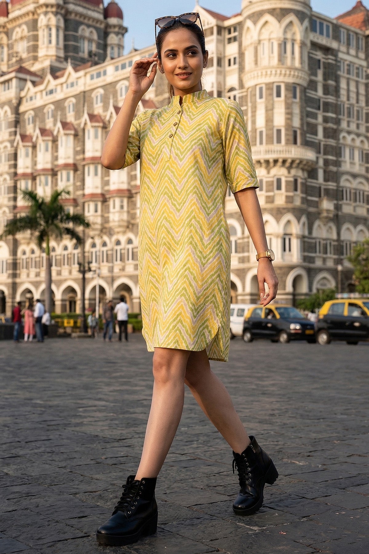 Lime Green Ikkat Printed Dress