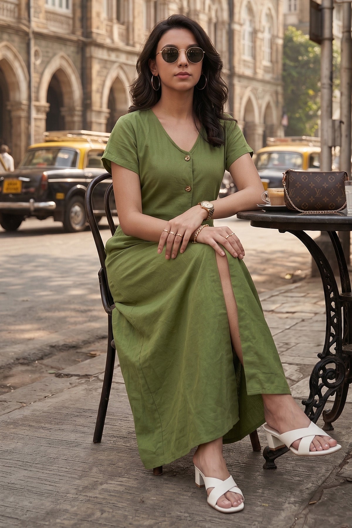 Mehendi Green Buttoned Dress