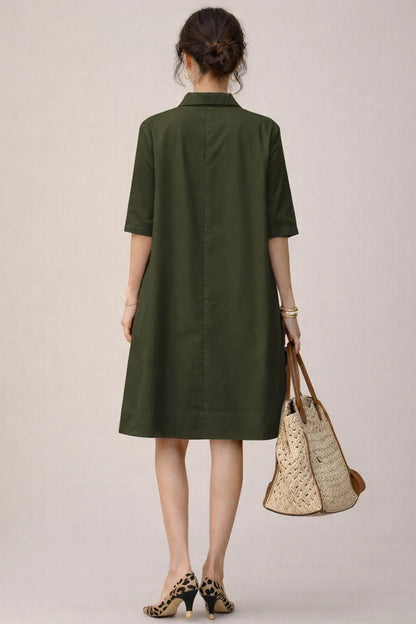 Military Cotton Box Pleat Dress SNEHA B