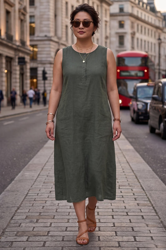 Mineral Green Linen Blend Dress