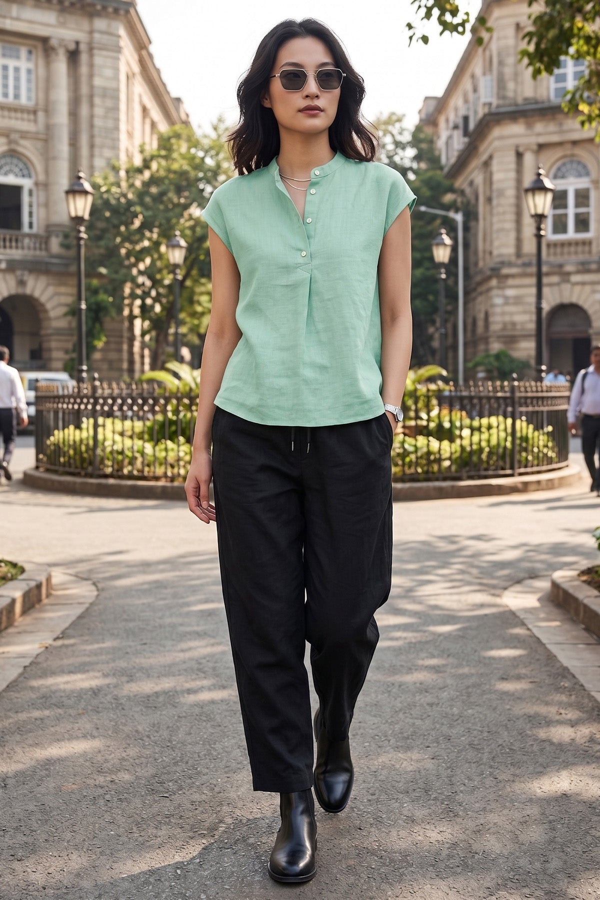 Mint Green Cotton Buttoned Top