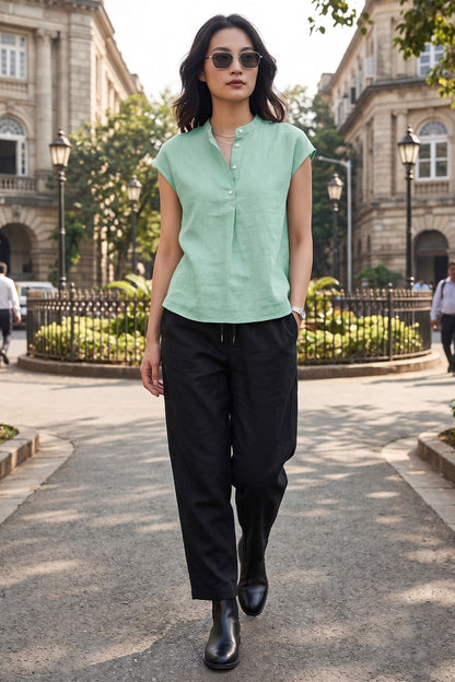 Mint Green Cotton Buttoned Top