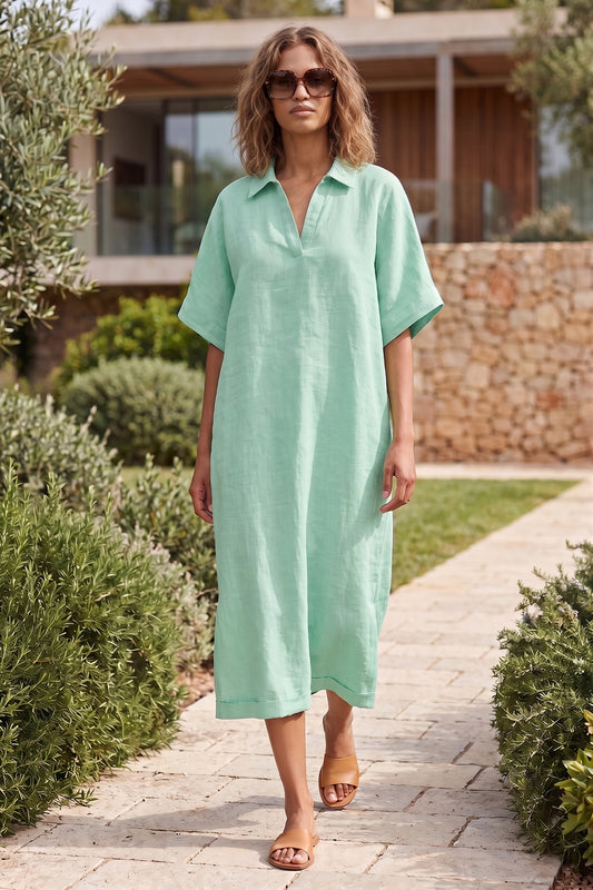 Mint Green V-Neck Collar Dress