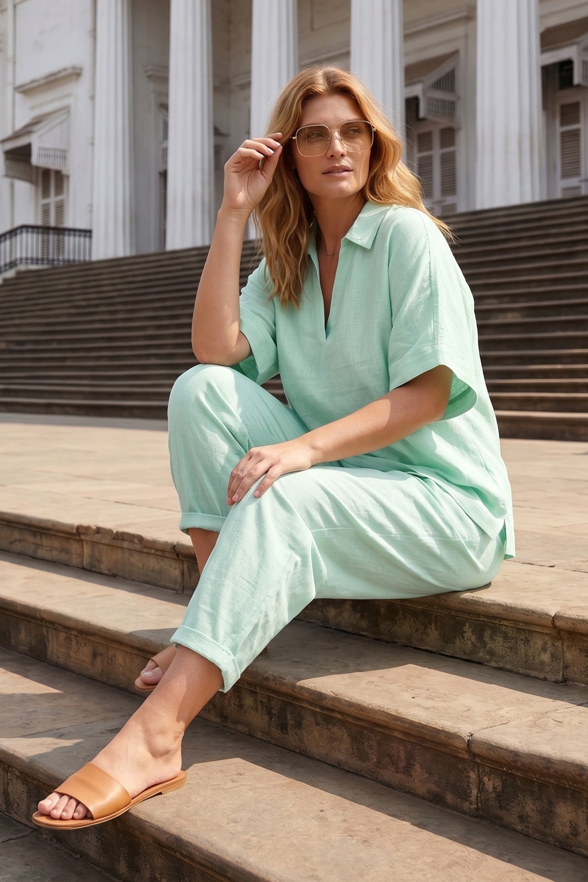 Mint Green Double Pleated Pants