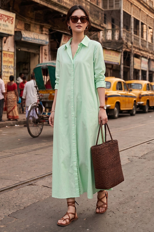 Minty Cotton Maxi Shirt Dress