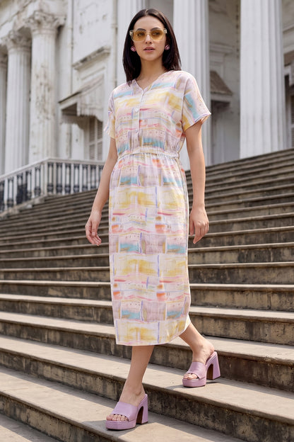 Multicolor Printed Midi Dress