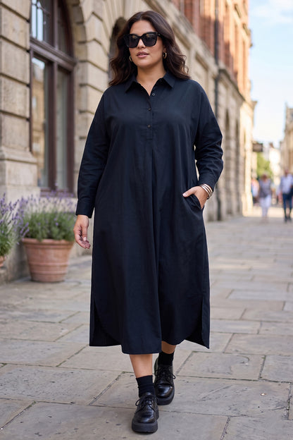 Navy Cotton Cambric Midi Dress