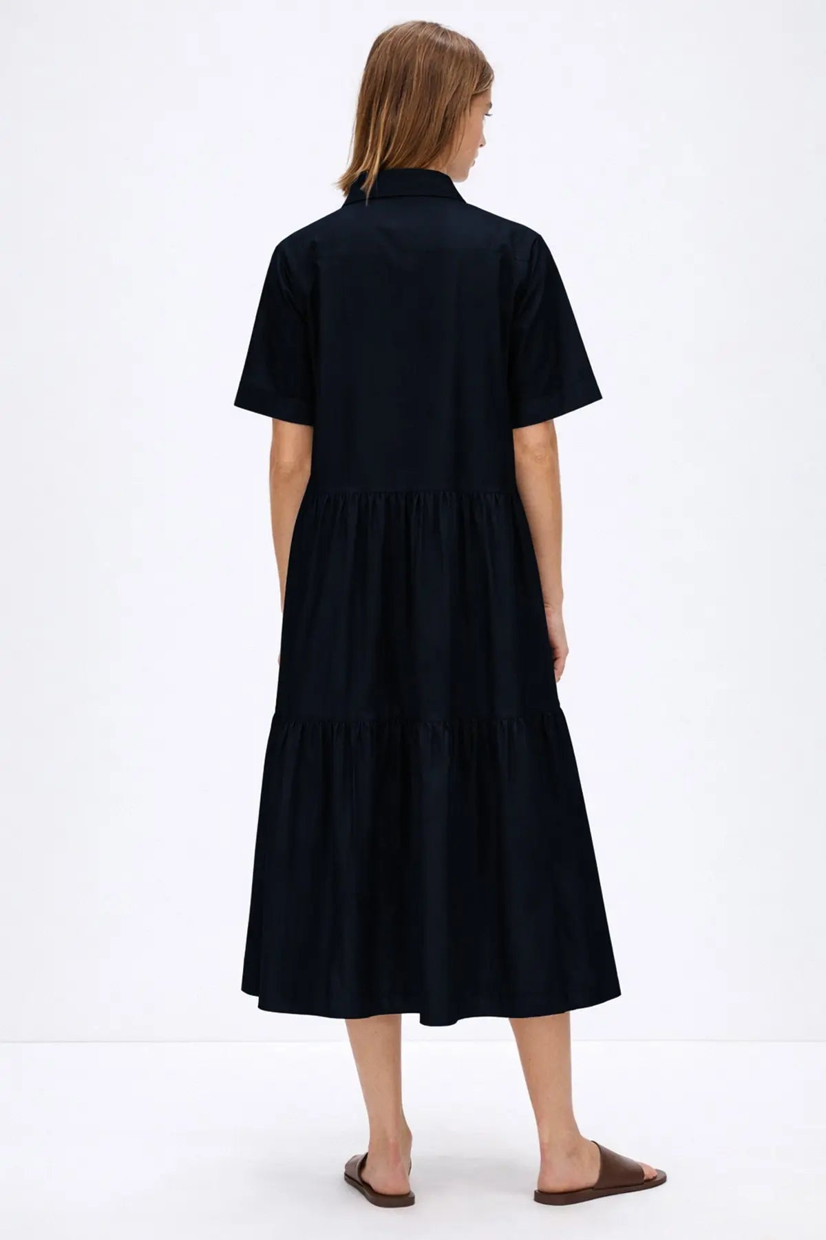 Navy Button Tiered Midi Dress SNEHA B