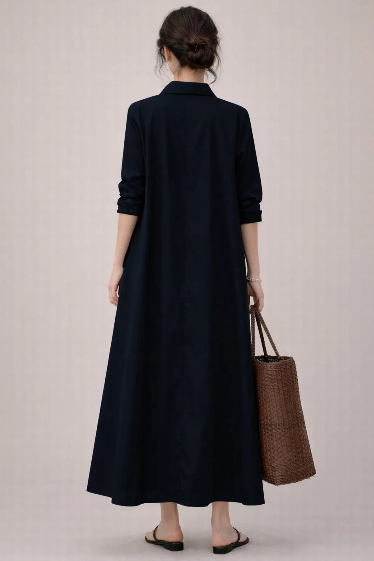 Navy Cotton Maxi Shirt Dress SNEHA B