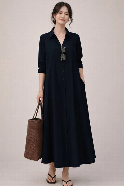 Shop Navy Cotton Maxi Shirt Dress for women by SNEHA B