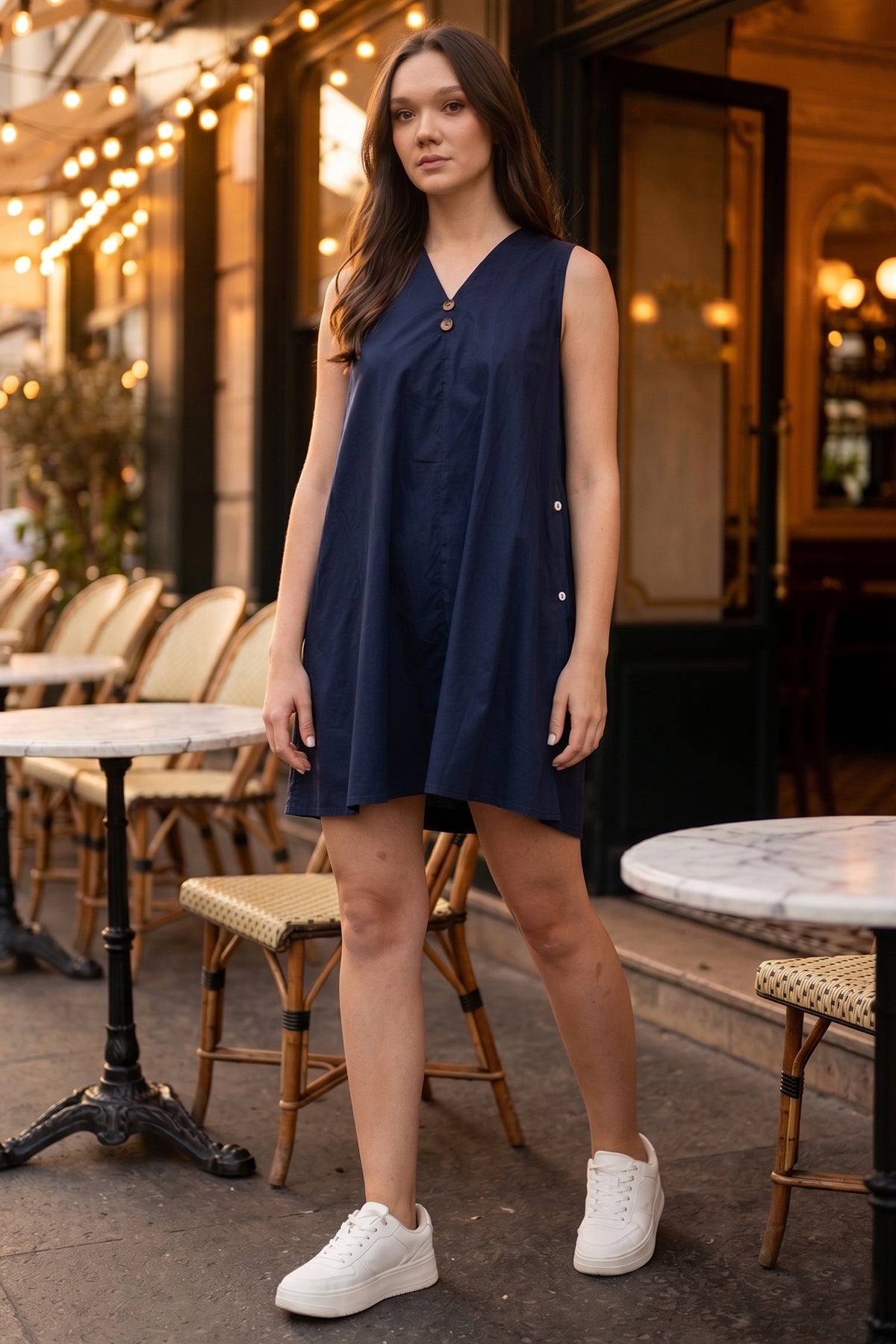 Navy Cotton Sleeveless Dress