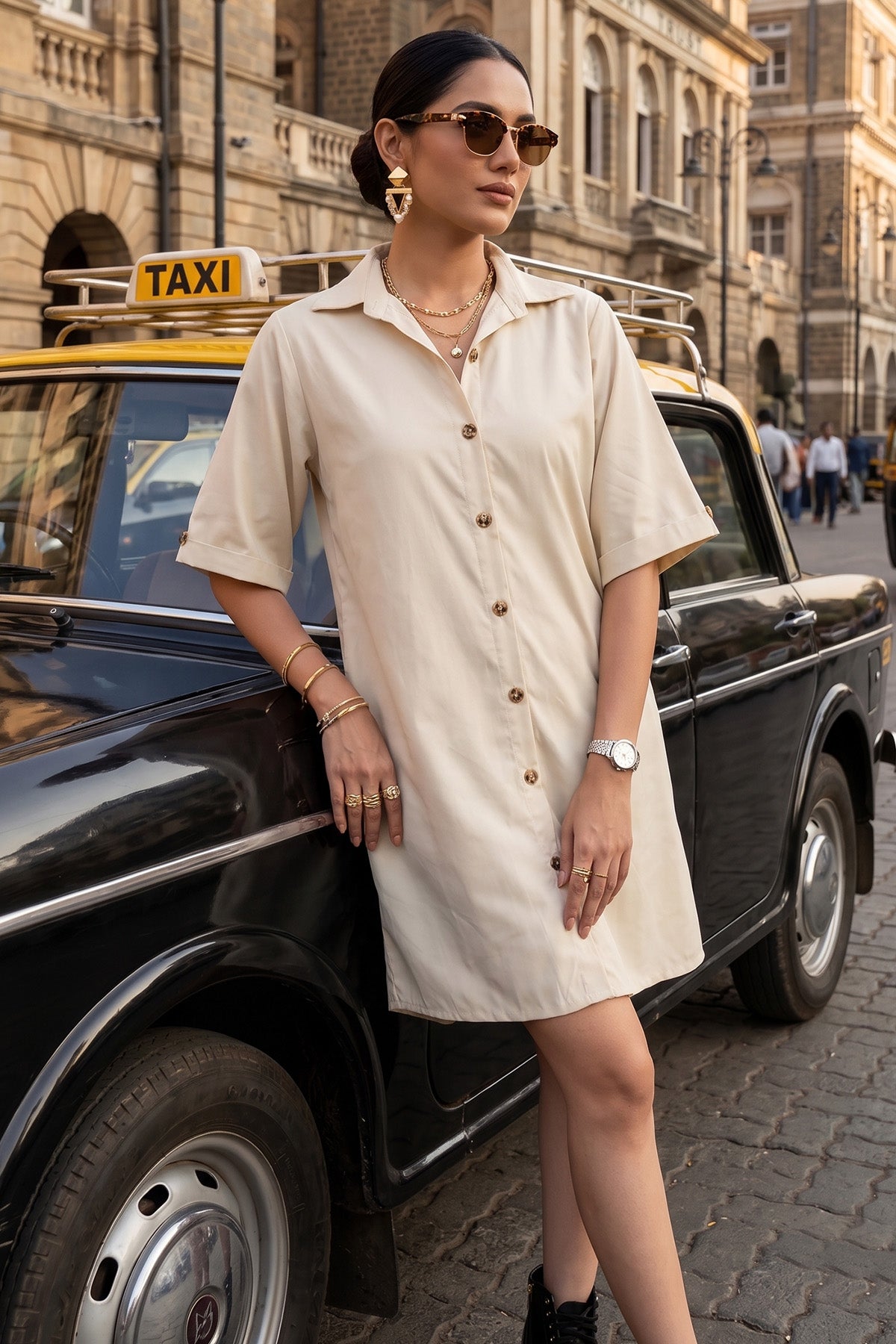Cream Bamboo Cotton Shirt Dress