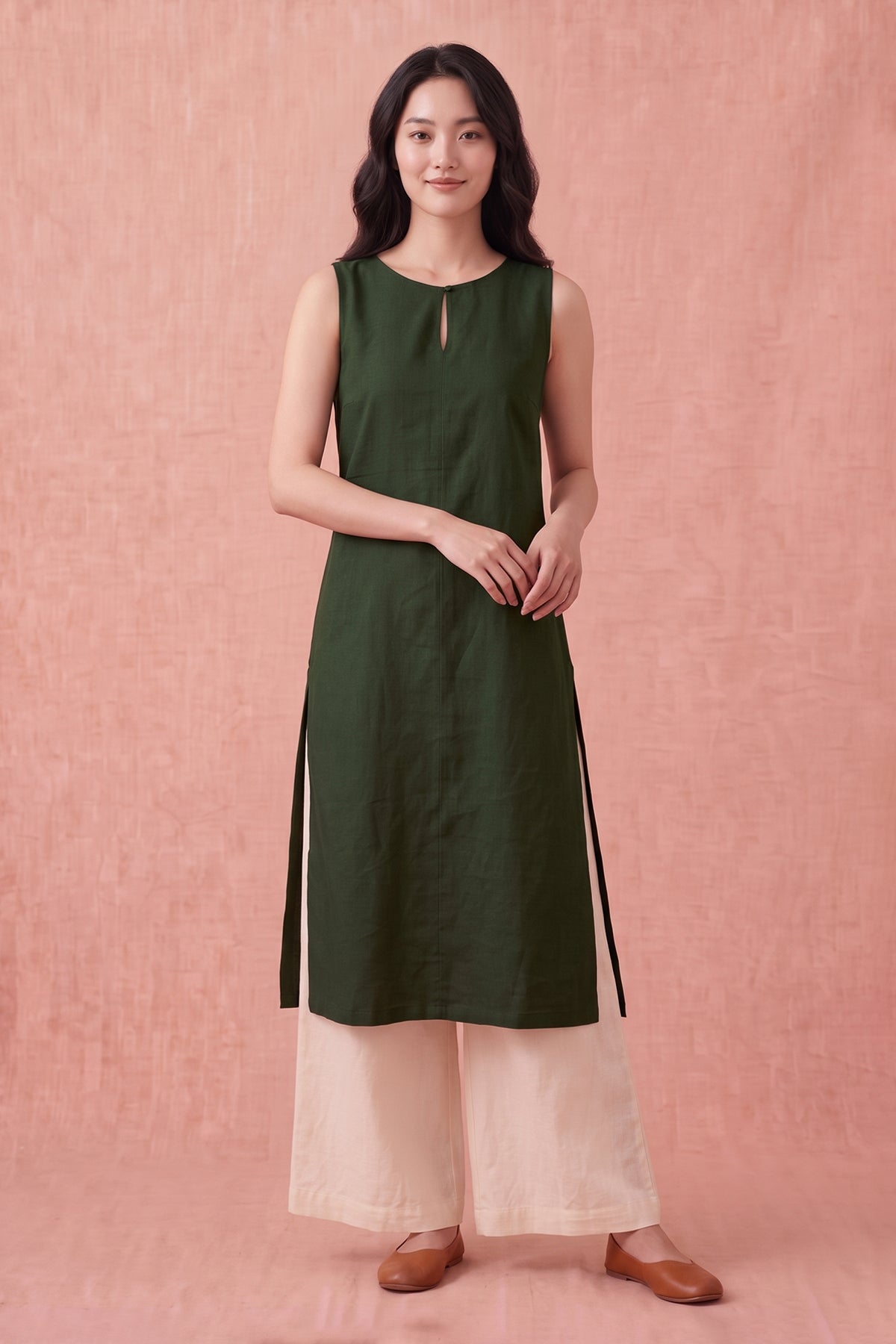 Olive Cotton Linen Kurta Set
