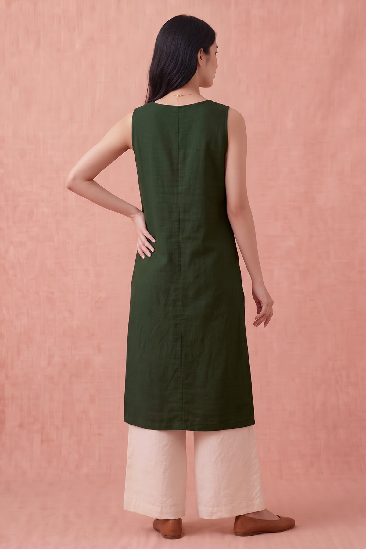 Olive Cotton Linen Kurta Set