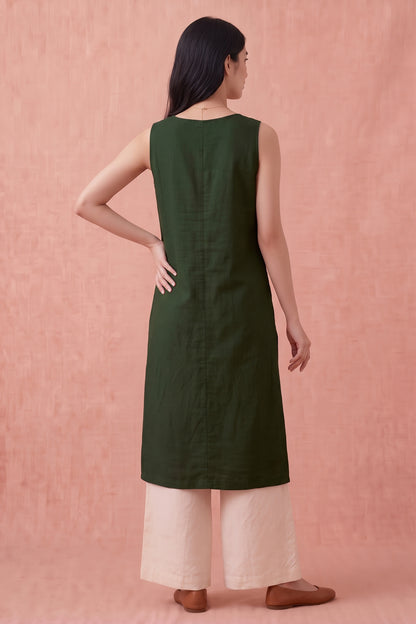 Olive Cotton Linen Kurta Set