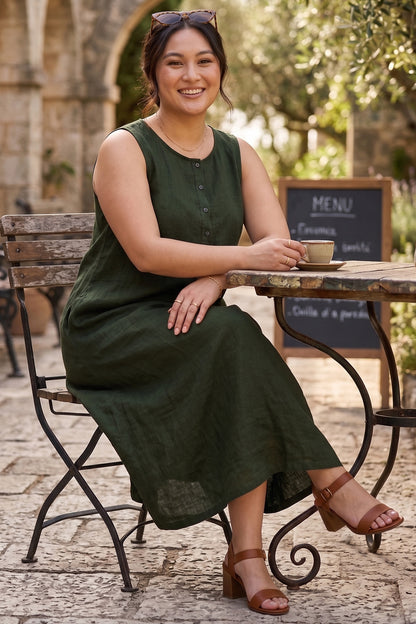 Olive Linen Blend Midi Dress