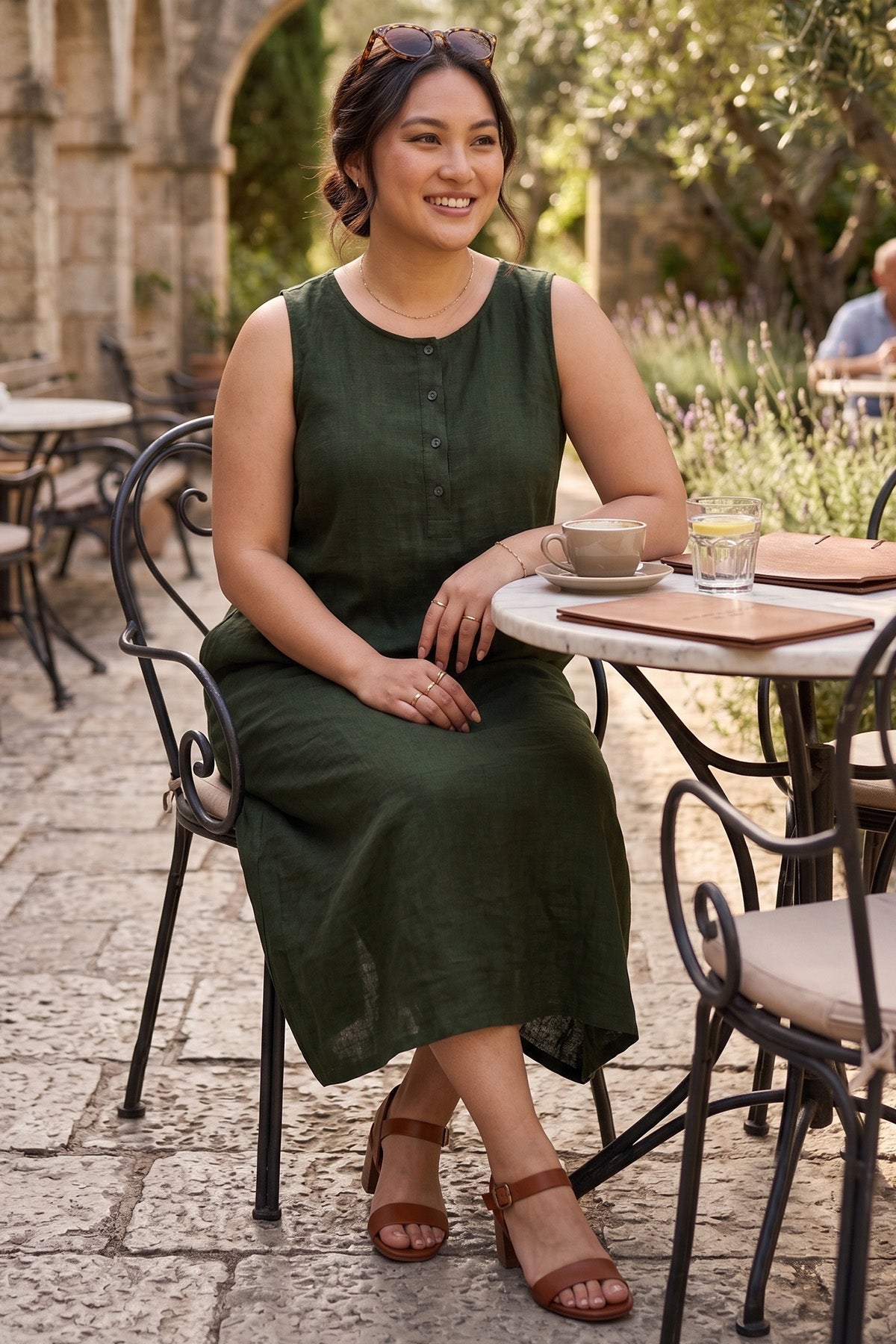 Olive Linen Blend Midi Dress