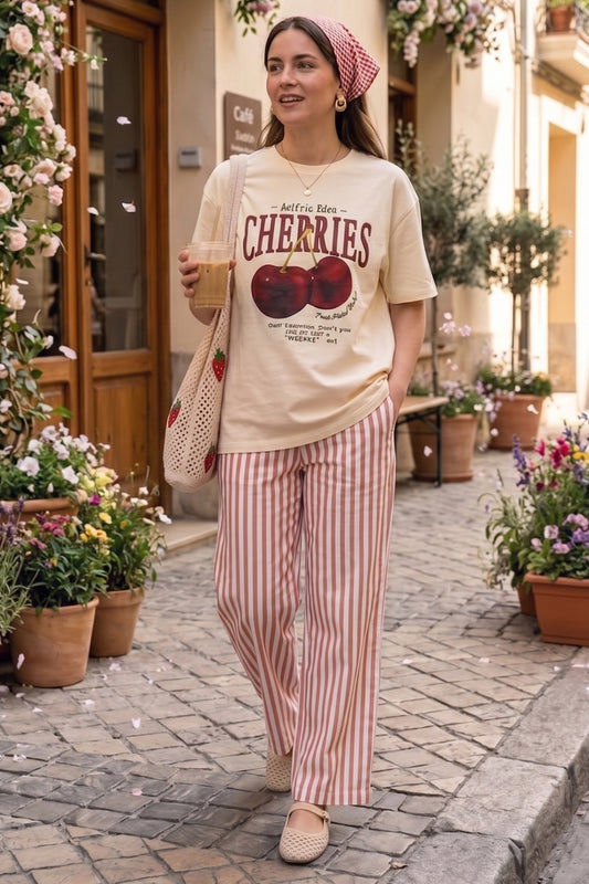 Onion Pink Cotton Stripe Pants