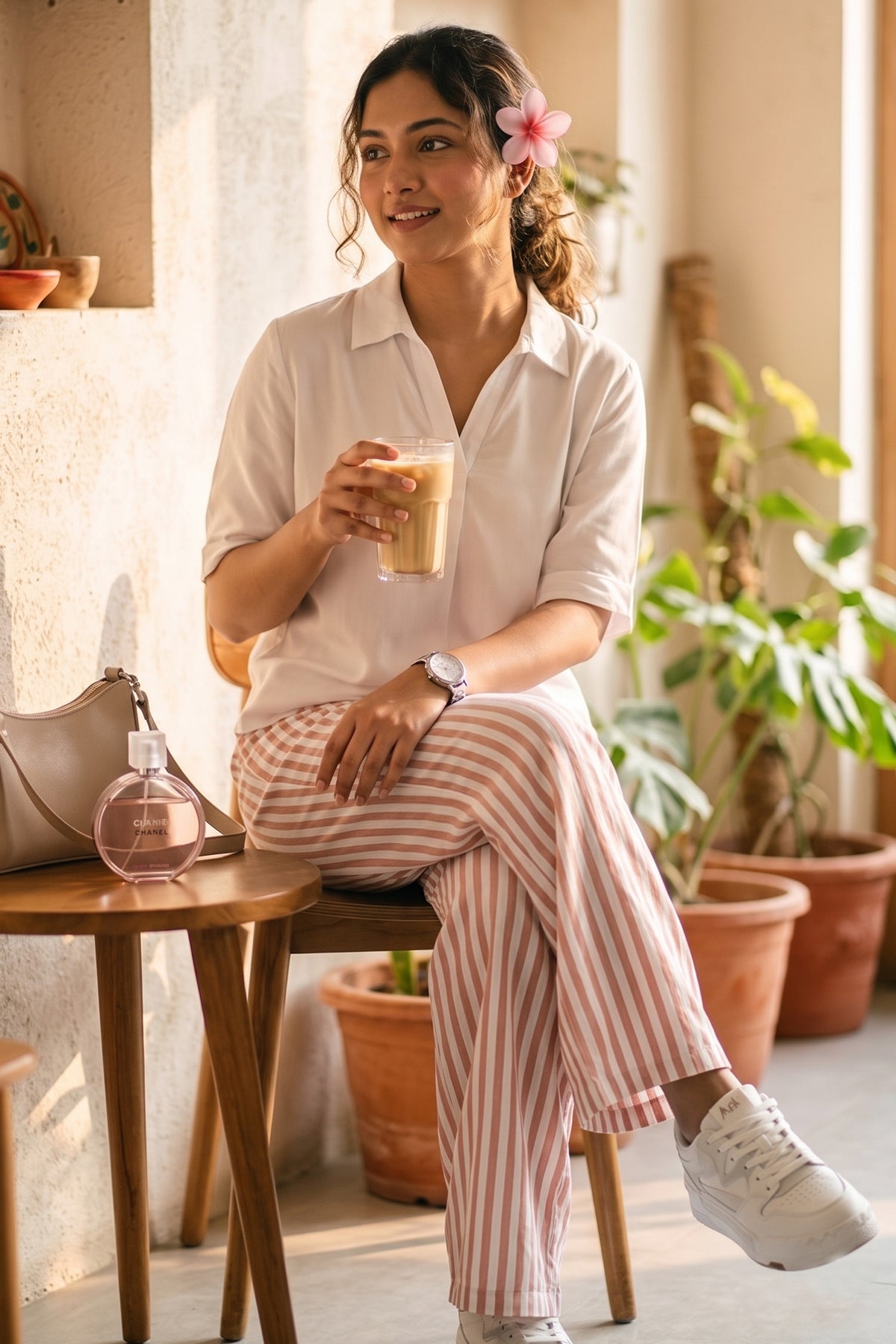 Orange Pure Cotton Stripe Pants