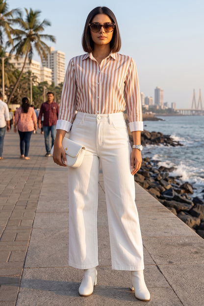 Orange Pure Cotton Stripe Shirt