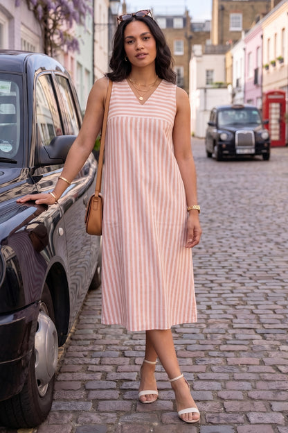 Orange Stripes Sleeveless Dress
