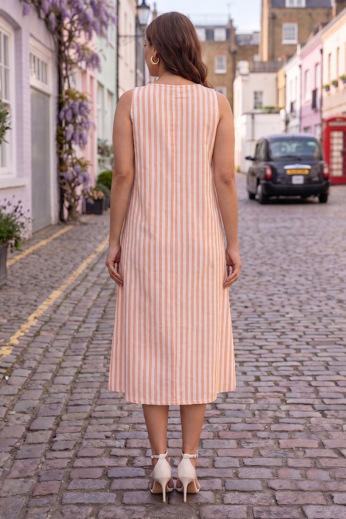Orange Stripes Sleeveless Dress