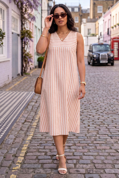 Orange Stripes Sleeveless Dress