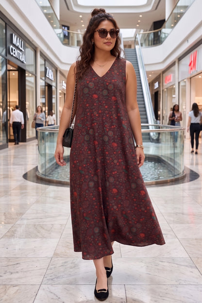 Paisley Print A-Line Maxi Dress