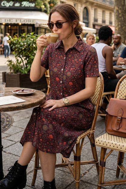 Paisley Print Wine Shirt Dress