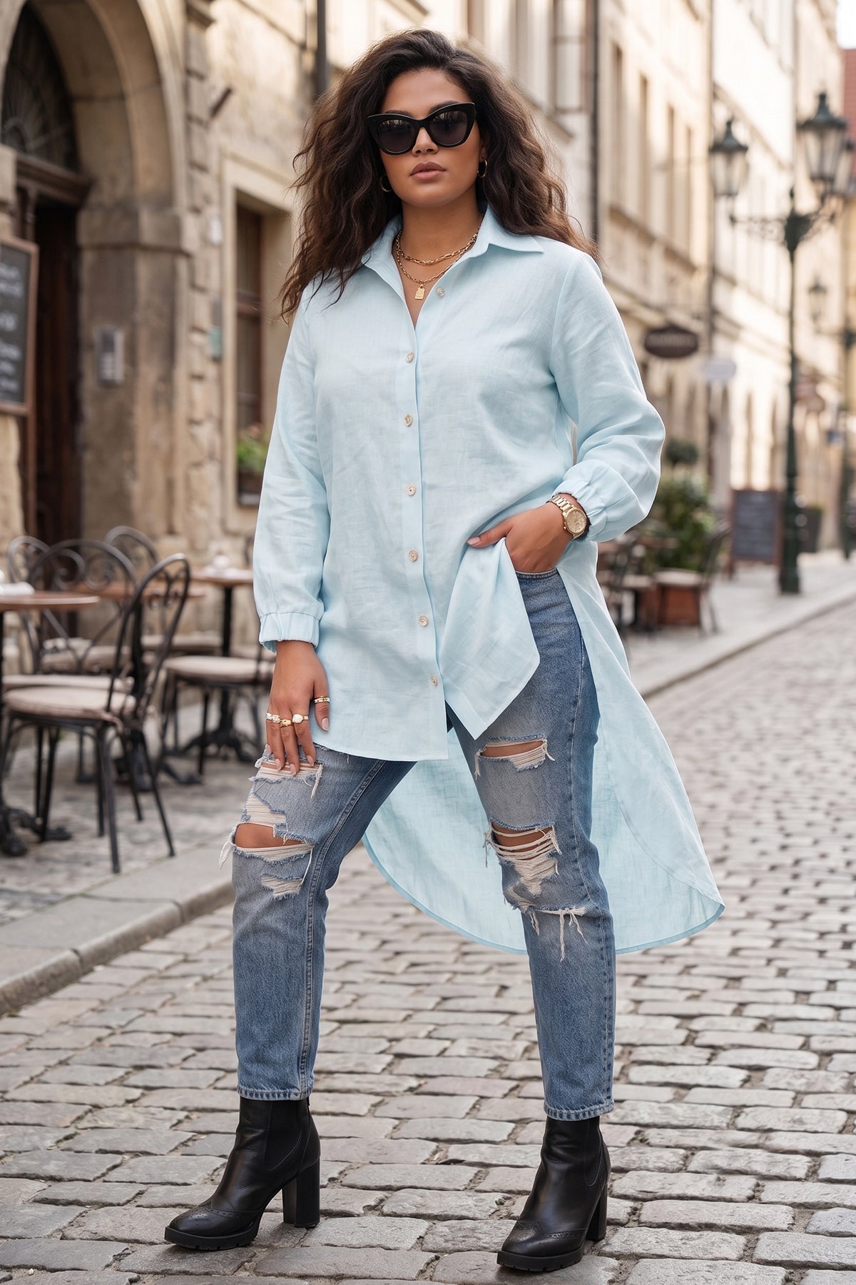 Pastel Blue High Low Shirt