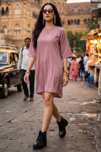Pastel Mauve Cotton Mini Dress