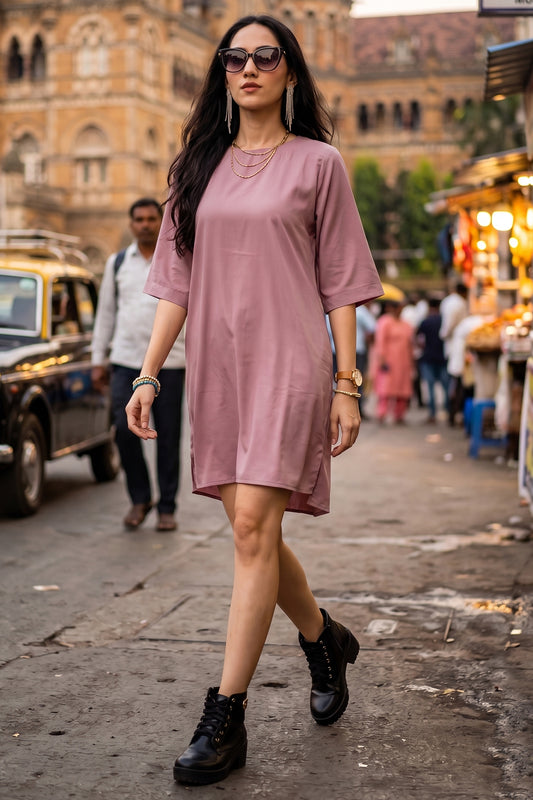 Pastel Mauve Cotton Mini Dress