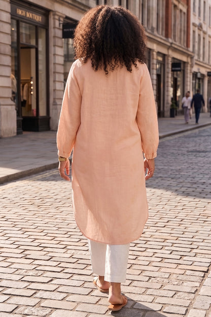 Peach High Low Buttoned Shirt
